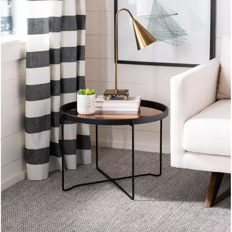 Ruby Round Tray Accent Table - Rose Gold & Black