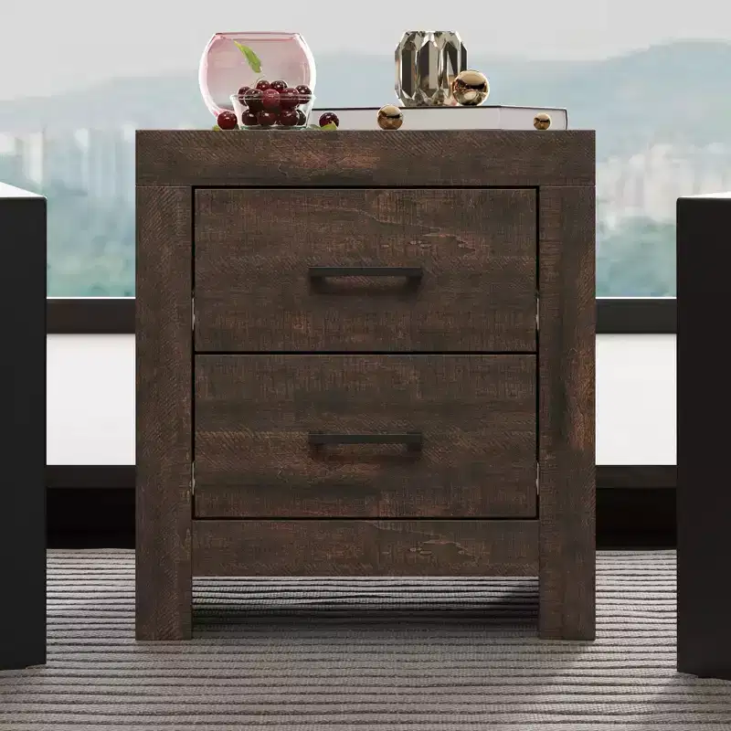 Famapy Two Drawer Nightstand Woodgrain Accent Vertical Storage Cabinet Bedside Table
