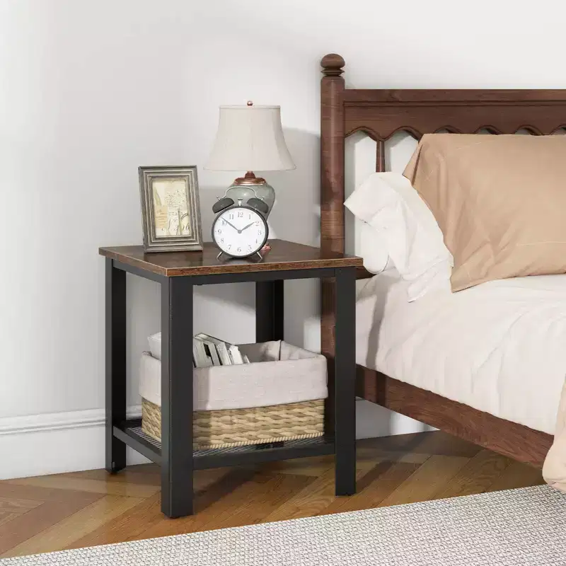 2 PCS Industrial End Table 2-Tier Side Table with Storage Shelf - Black