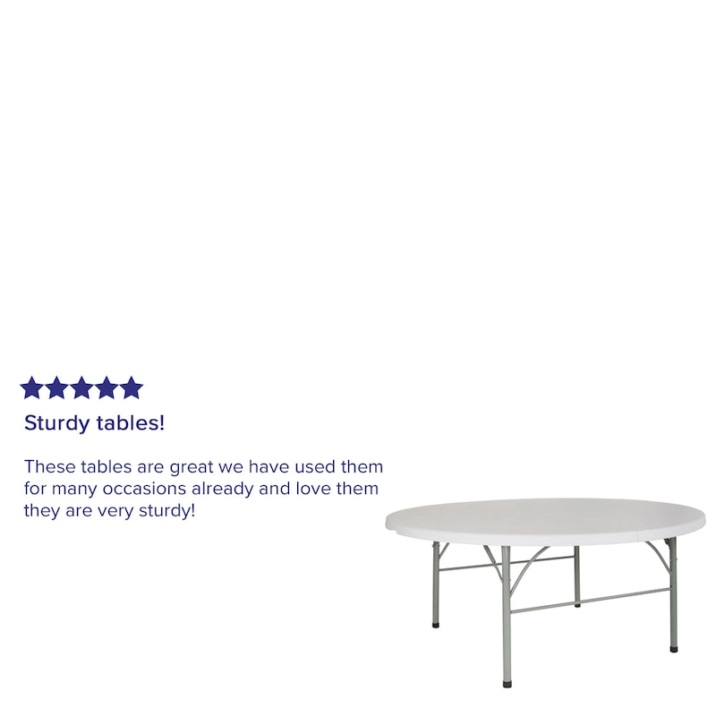 6-Foot Round Bi-Fold Plastic Event Folding Table with Handle