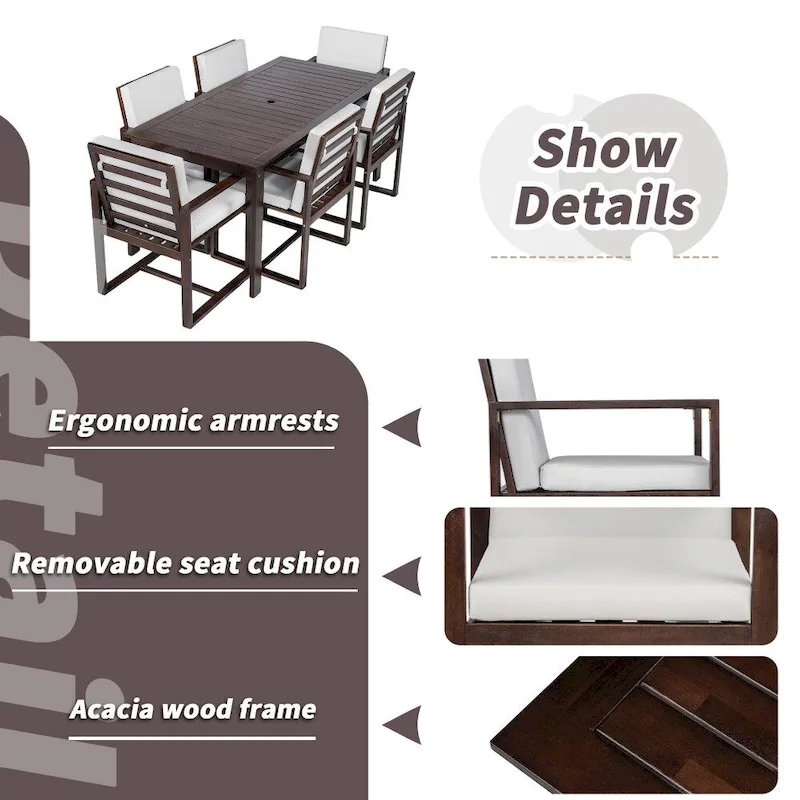 7-Pieces Patio Dining Set with Removable Cushions and 6 Chairs
