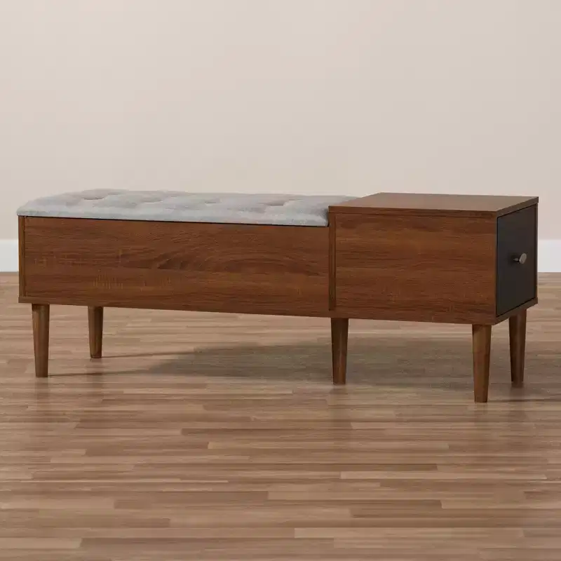 Merrick Mid Century Retro Modern 1 Drawer Light Gray, Brown - Baxton Studio