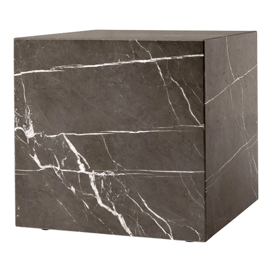Minimalist Natural Marble End Table with Cubic Plinth Form for Bedroom or Living Room