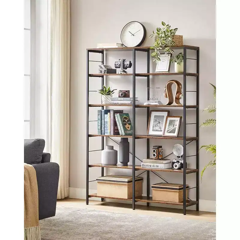 VASAGLE 6-Tier Tall Bookshelf, Bookcase, Large Metal Shelf, 11.8 x 47.2 x 67.9 Inches, Rustic Brown and Black
