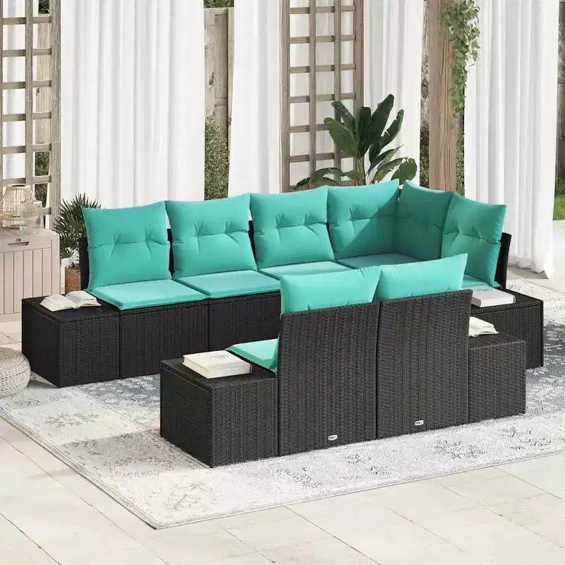 vidaXL Garden Sofa Set with Cushion 7 pcs Black and Turquoise - Black and Turquoise
