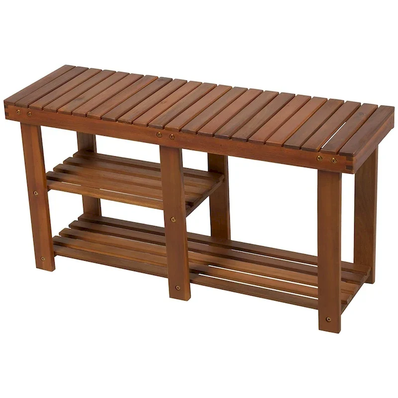 3-Tier Acacia Wood Entryway Bench with Shoe Storage – FSC Certified