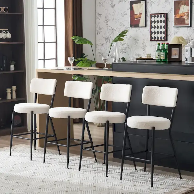 Set of 2/Set of 4 Modern Teddy Fabric Upholstered Bar Stools with Metal Base