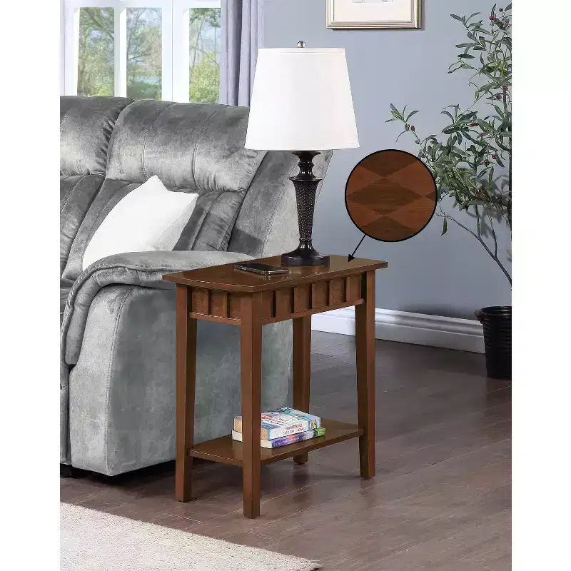 HomeStock Belmont End Table with Shelf Diamond Shaped Top Modern Two-Tier Storage Accent Table Rubberwood Tapered Legs for Home Office