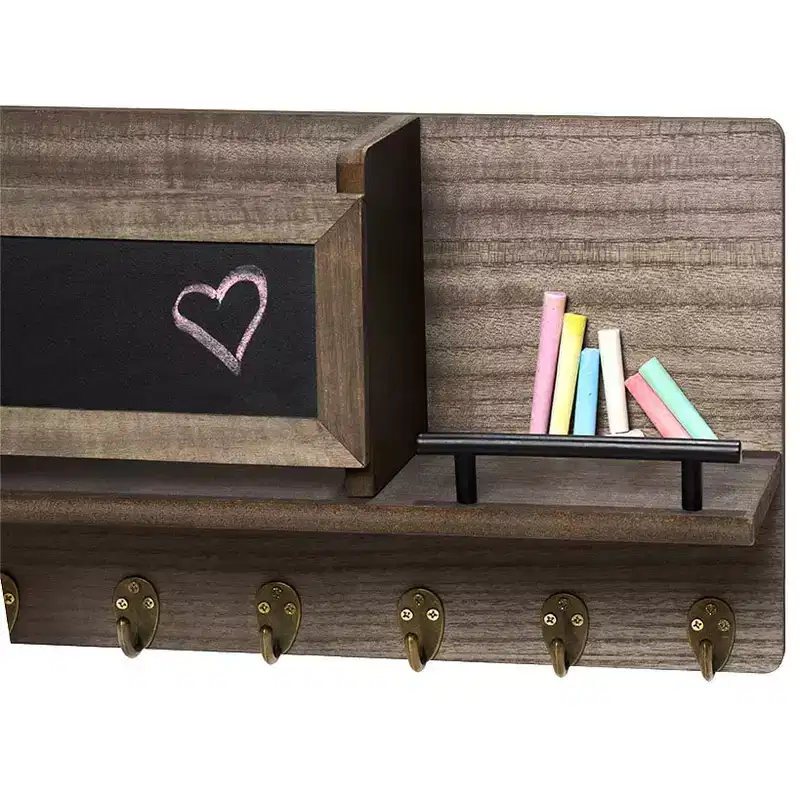The Wall Mounted Entryway Organizer Shelf with Chalkboard and Mail Bin -