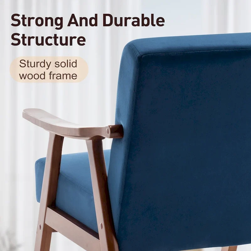 Mid-Century Modern Accent Chair with Solid Wood Frame, Set of 1