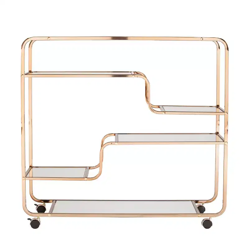 Maylynn Art Deco Mirrored Bar Cart - Gold - SEI