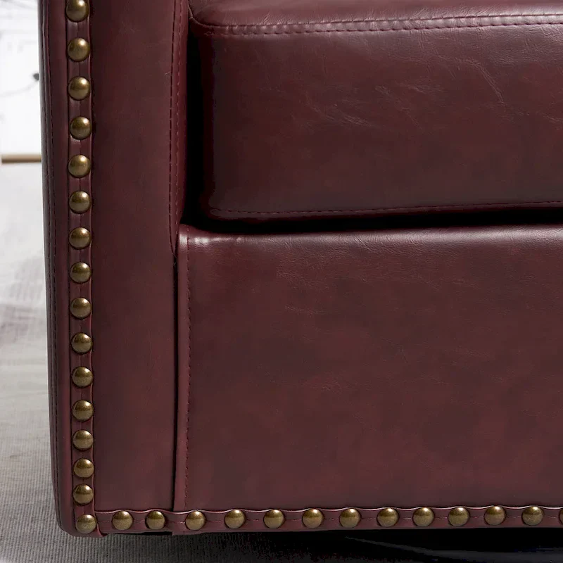 KINWELL 29 Wide Tufted PU Leather Swivel Barrel Chair