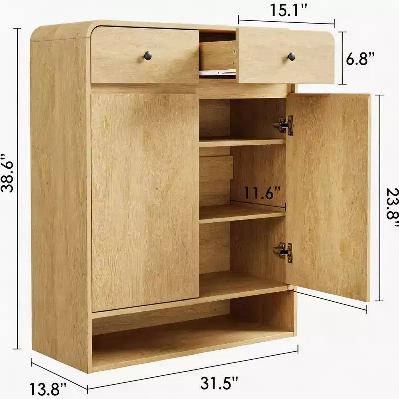 Shoe Storage Cabinet with 2 Doors and 2 Drawers, Freestanding Entryway Organizer with Rounded Corner, Large Capacity Cabinet for Hallway, Living Room