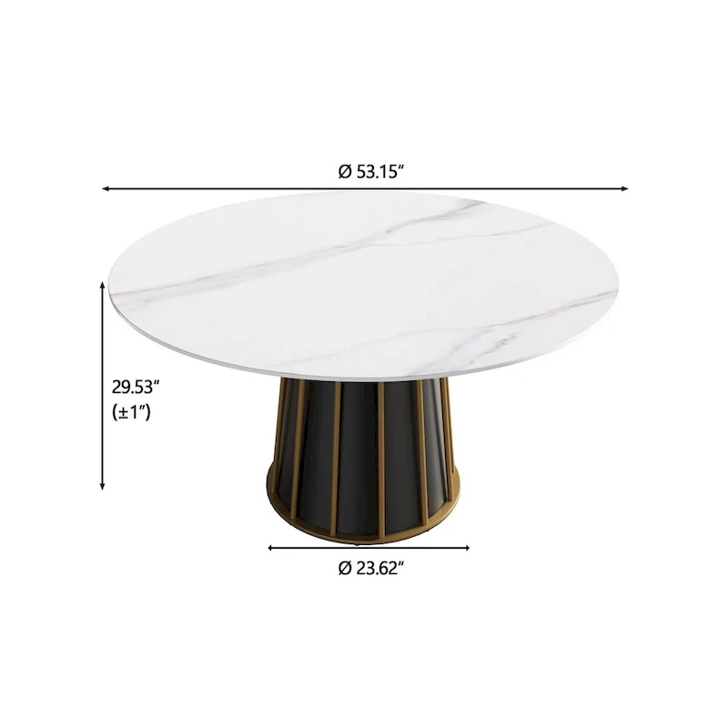 53 White Sintered Stone Round Dining Table with Lazy Susan - N/A