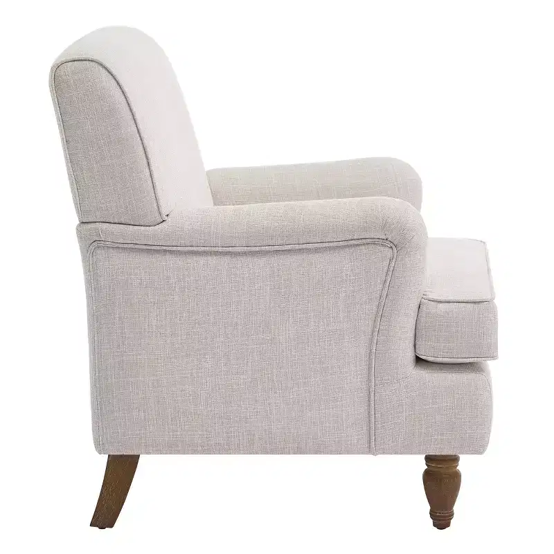 Polibi Linen-Blend Armchair with Rolled Arms & Turned Solid Wood Legs