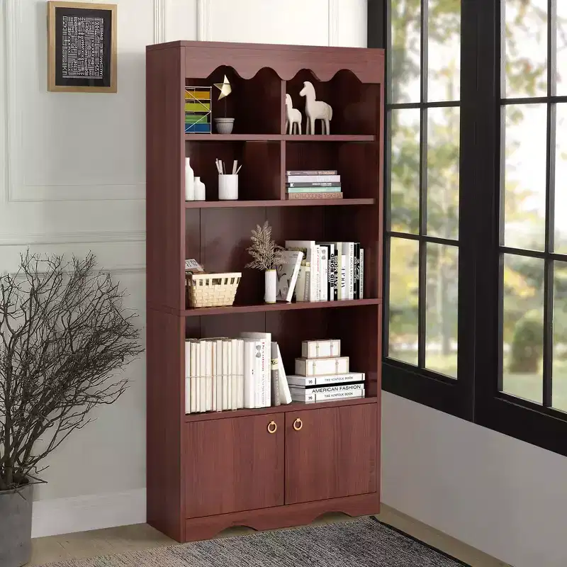 5-Tier Bookcase with Cabinet and Open Shelves, 63