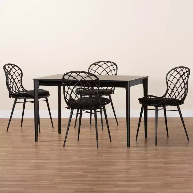 Baxton Studio Sabelle Modern Bohemian Wood and Rattan 5-Piece Dining Set
