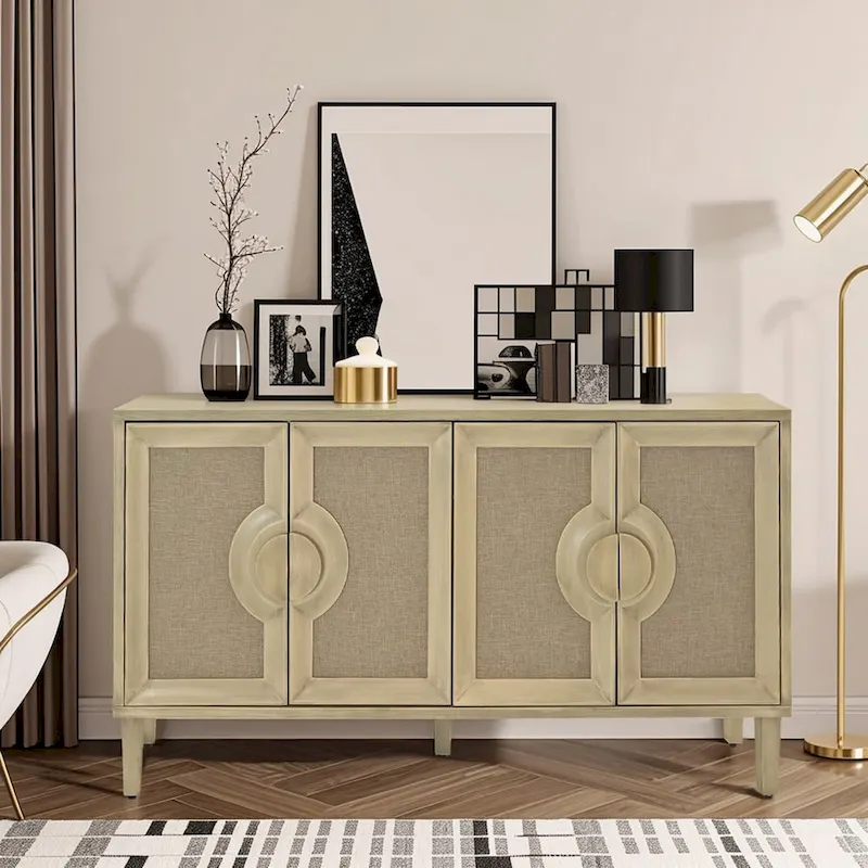 59.84Elegant Vintage 4-Door Cabinet with Linen Decorated Doors