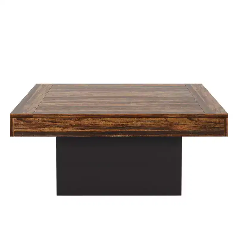 Square Coffee Table, Farmhouse Wood Cocktail Table with LED Light