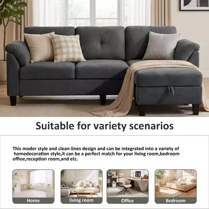 Dyonery 76.4-inch Modern Style Three-seater Sofa with Armrests and Pillows in Chenille Beige