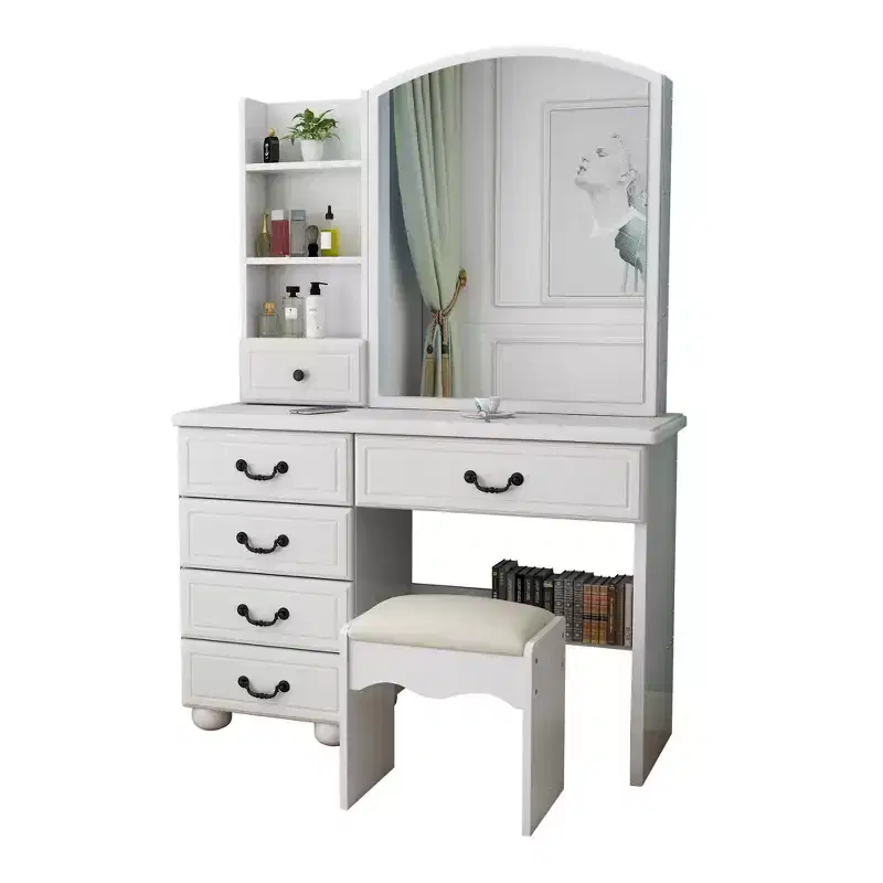 Vanity Desk with LED Mirror & Lights, Makeup Table with 6 Drawers, 3 Color Modes, White