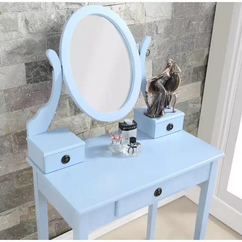 Moniys Wood Moniya Makeup Dressing Dressing Table and Chair Set, Blue