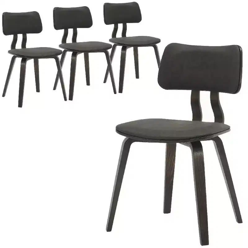 LeisureMod Clivo Wooden Set of 4 Dining Chair with Leather Upholstered Seat, Curved Open Back  Modern Kitchen, Dining Room, Caf, Nook Seating