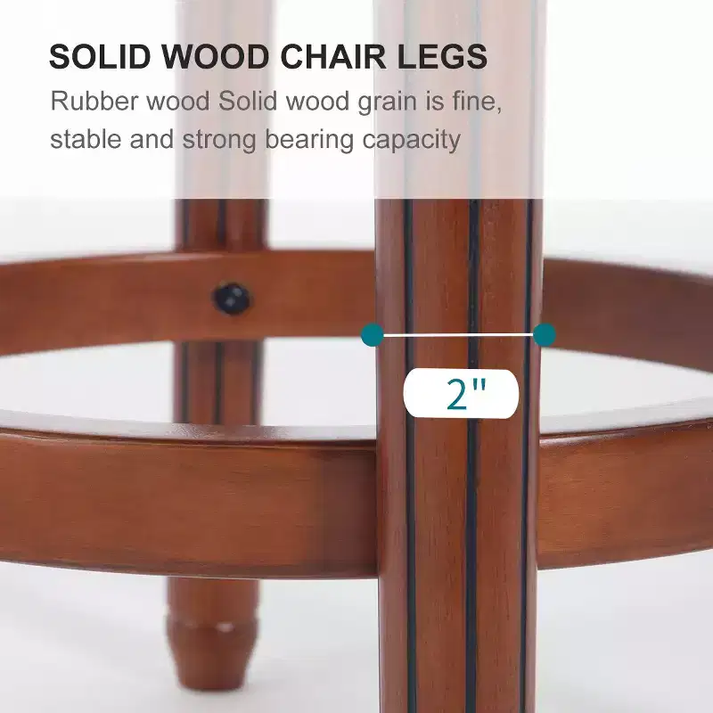 Seat Height 26'' Swivel Leather Wooden Bar Stools, 360 Degree Swivel Bar Height Chair with Backs