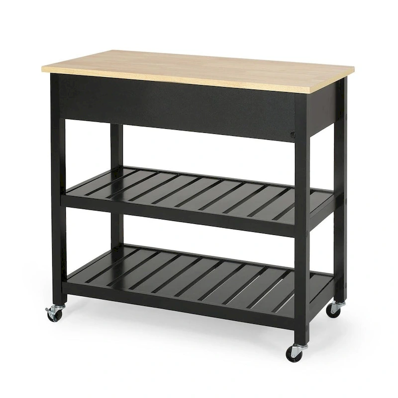 Modern White Wood Kitchen Cart with Wheels Drawers and Shelves by Christopher Knight Home