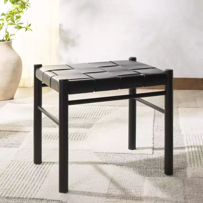 Devnie Woven Leather Ottoman - SFV1601 - Safavieh Couture