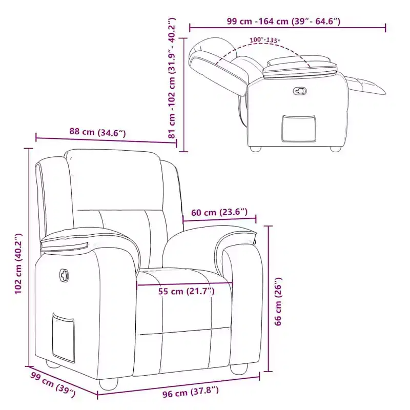 vidaXL Recliner Chair Dark Grey Polyester, Metal, Plywood, Foam, PP Fiber