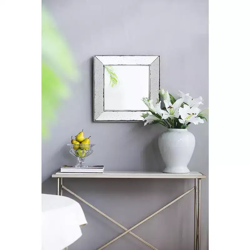 MAYEERTY 18 x 18 Distressed Square Decor Mirror, Wall Mirror for Living Room, Entryway, Office, Bedroom, Hallway, Silver