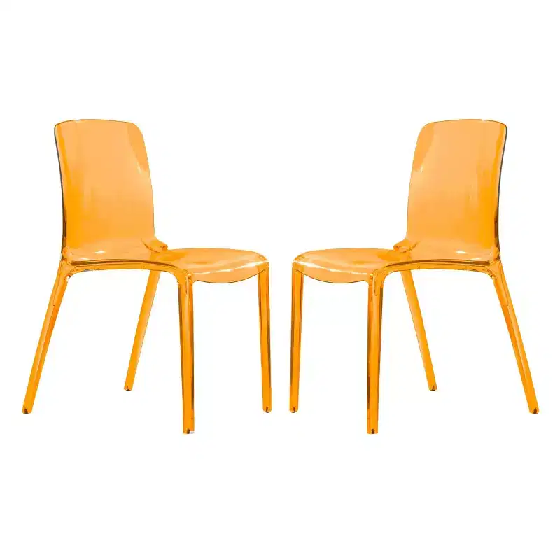 Clear Acrylic Dining Chair Set of 2 Stackable Waterfall Edge Lightweight 275 lbs