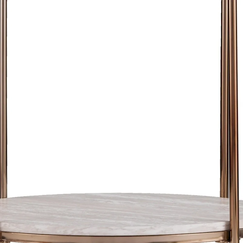 HomeRoots 24 Champagne Faux Marble And Iron Round End Table With Shelf - 22x22x24.25
