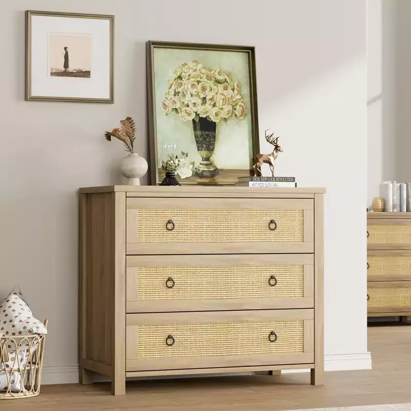 TROPOW Wide Dresser, Boho Wide Drawer Dresser with Storage, Wooden Closet Dressers Chest of Drawers Freestanding for Bedroom, Nursery, Living Room