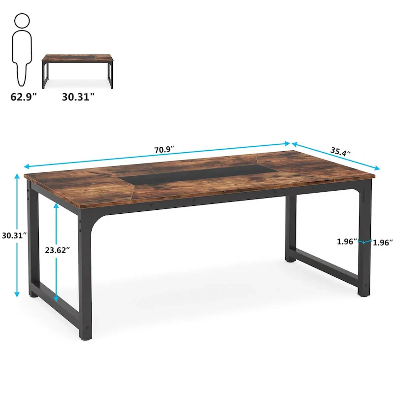 Rustic Brown Large Computer Desk, 70.8 x 35.4 in, 1-Person