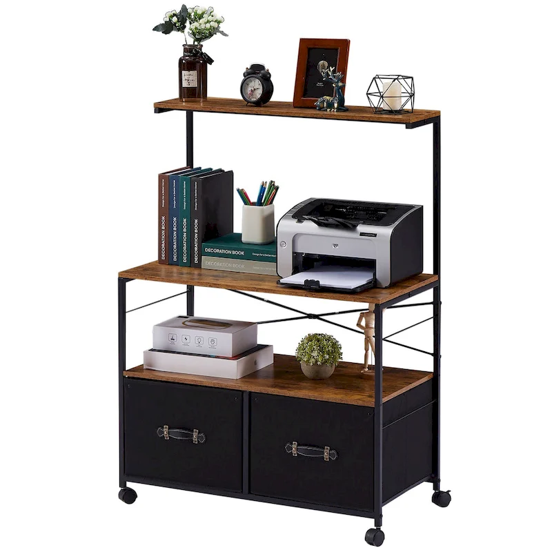 Javlergo 2-Drawer Lateral File Cabinet, Mobile Printer Stand with Open Storage Shelf for Home Office