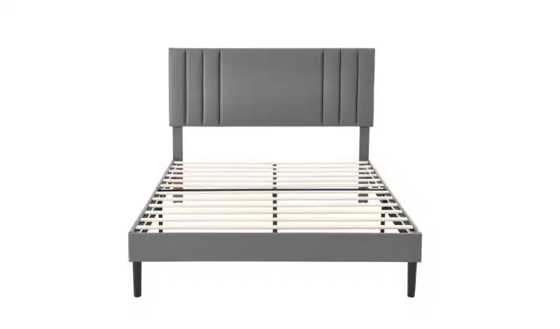 King Size Platform Bed Frame with PU Upholstered Headboard & Wood Slats, No Box Spring