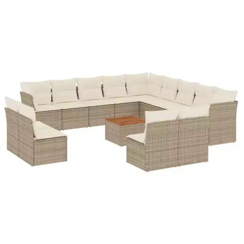 vidaXL Patio Sofa Set with Cushions Outdoor Furniture 14 Piece Poly Rattan