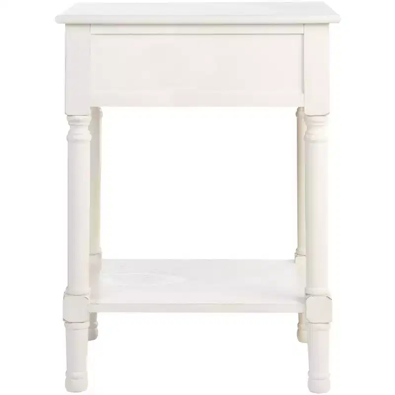 1-Drawer Accent Side Table with Herringbone Detail & Open Shelf, Distressed White