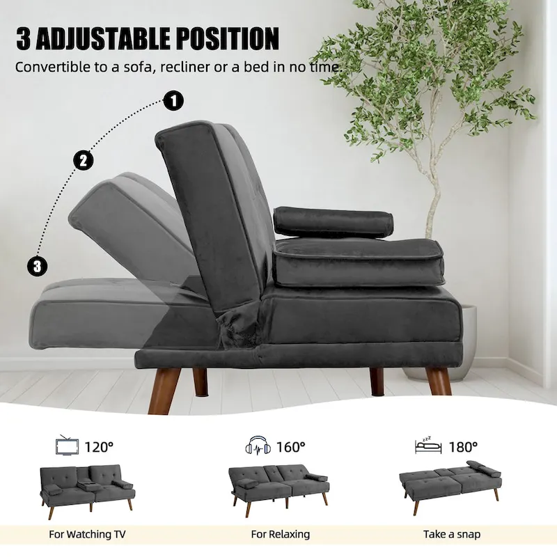 Futzca 60 Small Loveseat, 3 in 1 Cute Convertible Sofa Bed