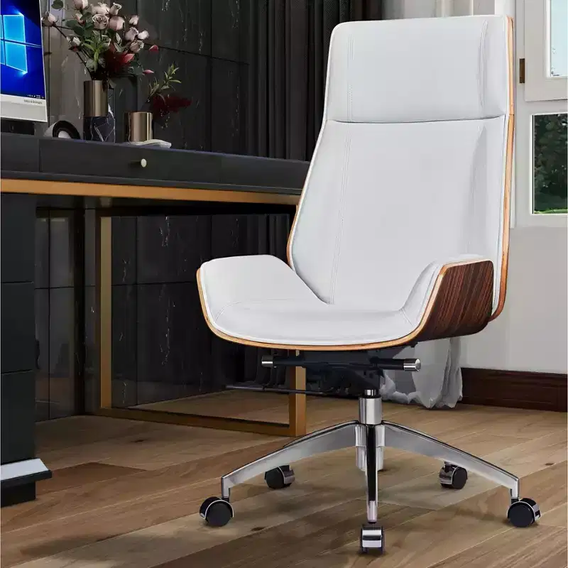 Tree City- High Back Executive Office Chair with Walnut Bent Wood Back and Faux Leather Seat  Swivel & Rolling Base