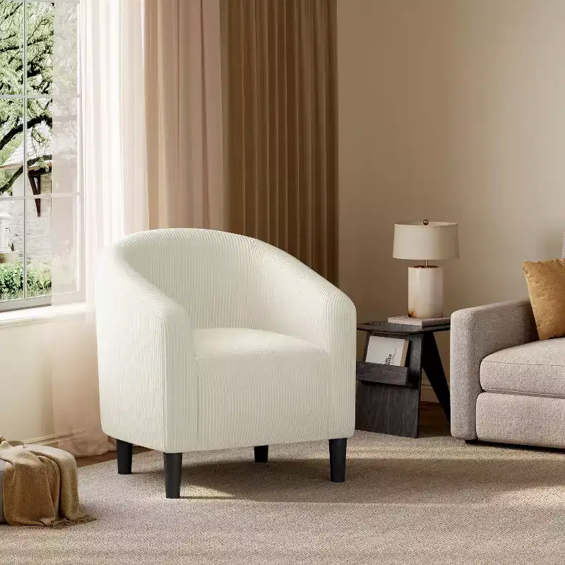 Upholstered Barrel Shaped Accent Chair Club Chair for Living Room