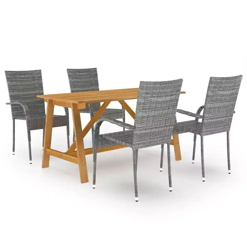 vidaXL Dining Set Solid acacia wood, PE rattan, powder-coated steel