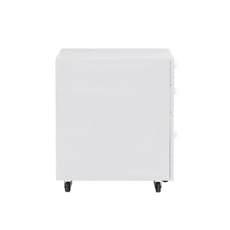 Wedeln 3 Drawer Rolling File Cabinet White Finish Wood - Powell: Mid-Century Modern, Veneer, Metal Hardware