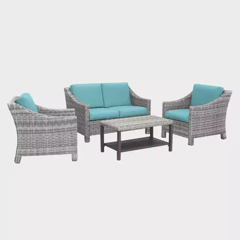 Leisure Made Marietta 4pc Wicker Seating in Spa Blue Fabric