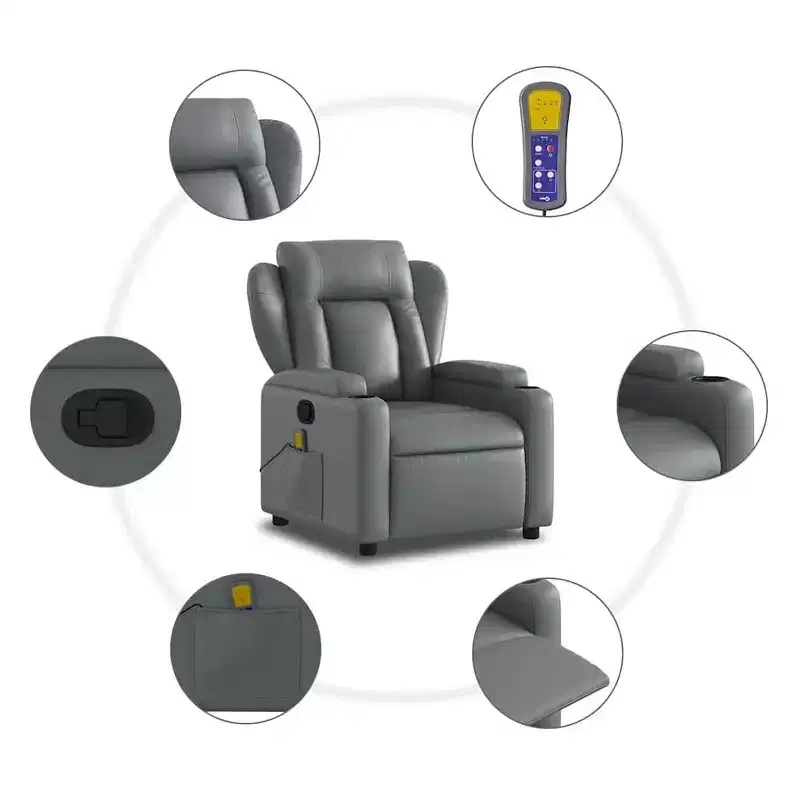 Gray Faux Leather Massage Recliner Chair – Single