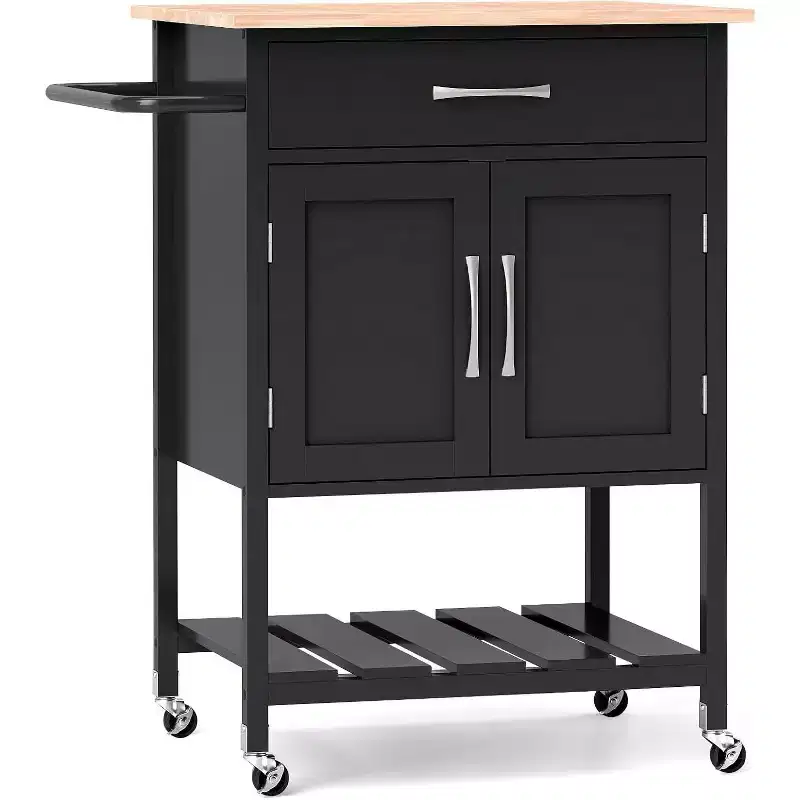 Costway Rolling Kitchen Island Cart w/ Drawer 2-Door Storage Cabinet Bottom Tray