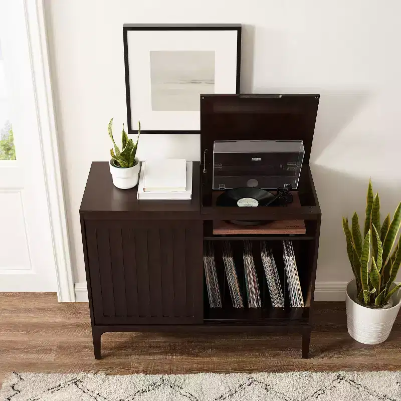 MDF Particle Board Veneer Media Console with Sliding Doors 42.13