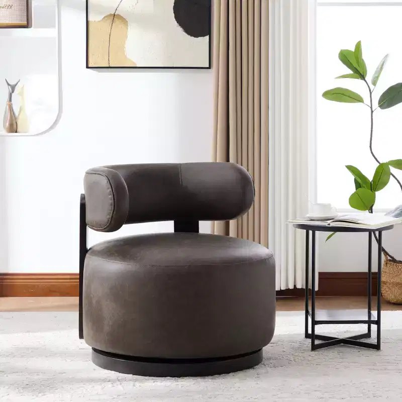 Rubber Wood Faux Leather Upholstered Swivel Club Chair